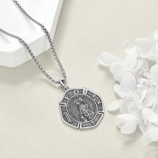 Sterling Silver Religious Protector Pendant Necklaces With Stainless Steel Chain-3