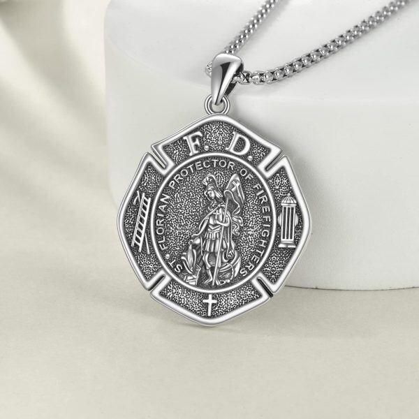 Sterling Silver Religious Protector Pendant Necklaces With Stainless Steel Chain-4