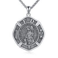 wholesale 925 Sterling Silver St. Florian Firefighter Protection Necklace for Men's Gifts- Oxidized/Oxidised