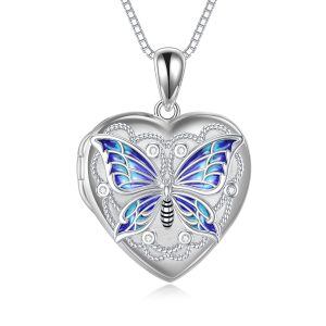 Sterling Silver Butterfly Locket Pendant Necklace-0