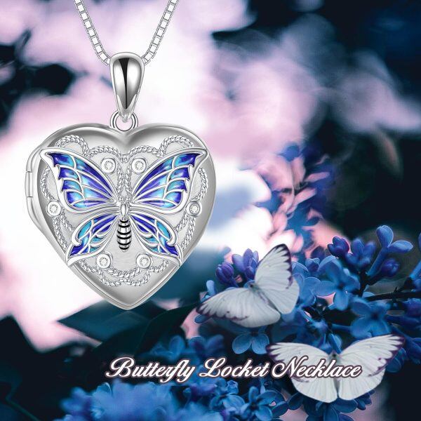 Sterling Silver Butterfly Locket Pendant Necklace-2