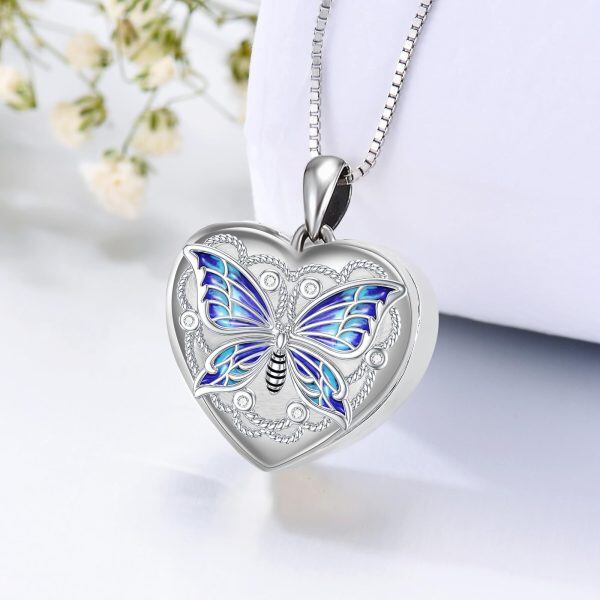 Sterling Silver Butterfly Locket Pendant Necklace-3