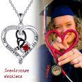 wholesale 925 Sterling Silver Heart-Shaped Red Garnet Stethoscope Pendant Necklace Gift for Nurses-0-2