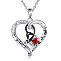 wholesale 925 Sterling Silver Heart-Shaped Red Garnet Stethoscope Pendant Necklace Gift for Nurses- Rhodium Plated