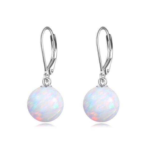 Sterling Silver Opal Hoop Earrings-0