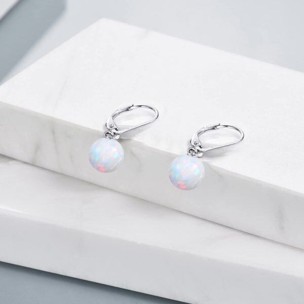 Sterling Silver Opal Hoop Earrings-5