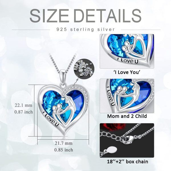 Sterling Silver Mother and Child Heart Crystal Pendant Necklaces-1