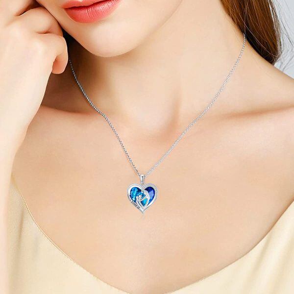 Sterling Silver Mother and Child Heart Crystal Pendant Necklaces-3