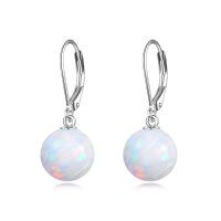 wholesale 925 Sterling Silver Pink Opal Round Drop Earrings for Women Girls- Rhodium Plated