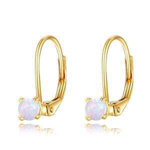 14K Solid Gold Opal Hoop Earrings-0