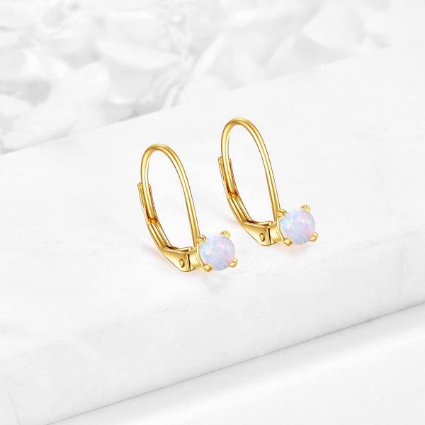 14K Solid Gold Opal Hoop Earrings-3