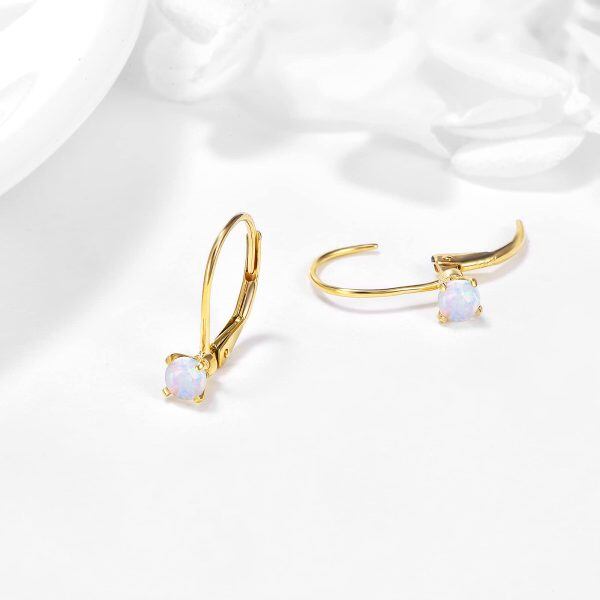 14K Solid Gold Opal Hoop Earrings-4