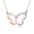 wholesale 925 Sterling Silver & 14k Rose Gold Plated Butterfly Wing Double Heart Pendant Chain Necklace for Women-0-0