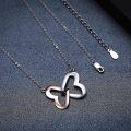 wholesale 925 Sterling Silver & 14k Rose Gold Plated Butterfly Wing Double Heart Pendant Chain Necklace for Women-0-9