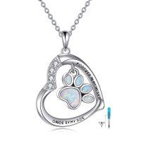 wholesale 925 Sterling Silver Opal Heart & CZ Dog/Cat Paw Print Necklace Pendant s for Women Girls- Rhodium Plated