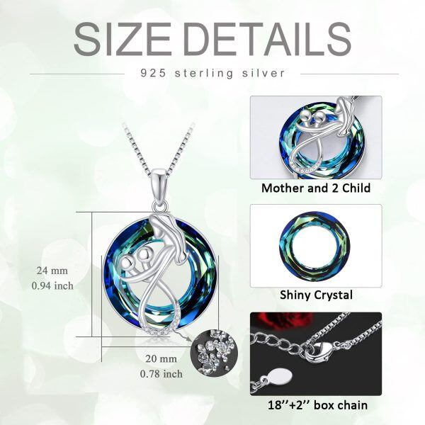 Sterling Silver Mother and Child Round Crystal Pendant Necklaces-1