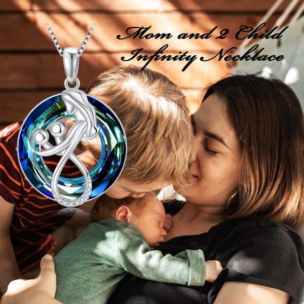 Sterling Silver Mother and Child Round Crystal Pendant Necklaces-2