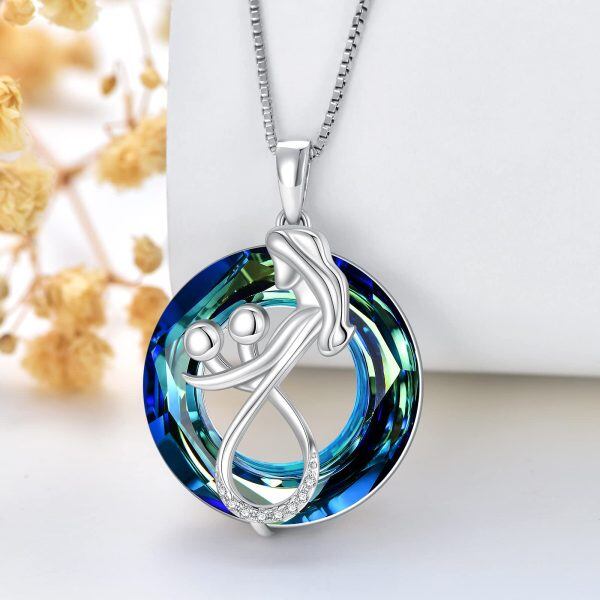 Sterling Silver Mother and Child Round Crystal Pendant Necklaces-4