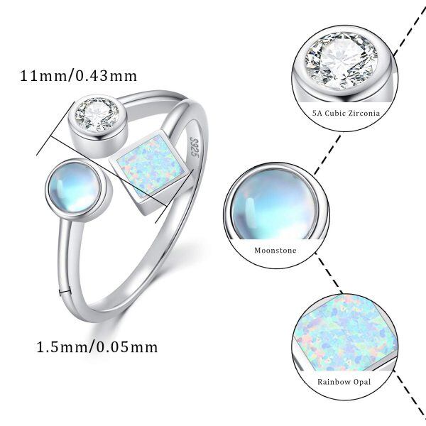 Sterling Silver Opal Moonstone Cubic Adjustable Open Rings-3