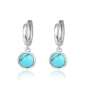 Sterling Silver Turquoise Small Hoop Earrings-0