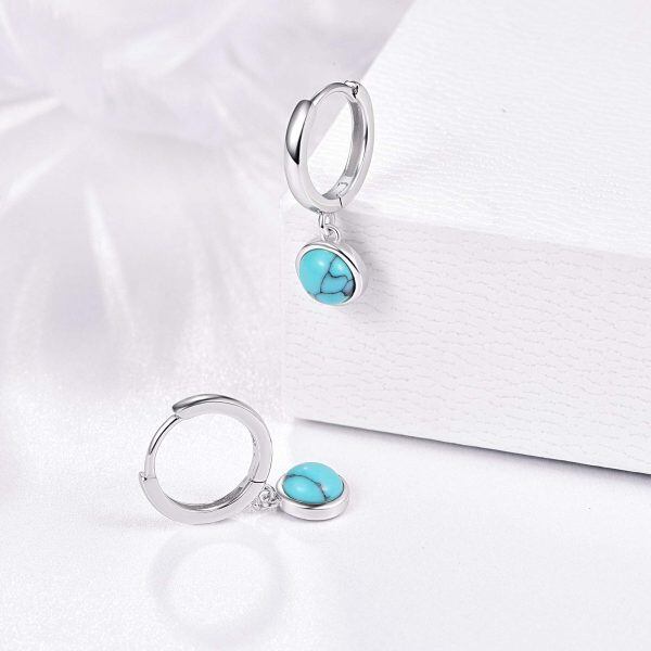 Sterling Silver Turquoise Small Hoop Earrings-5