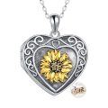 wholesale 925 Sterling Silver Sunflower Heart Photo Locket Pendant Necklace for Women's s-0-0