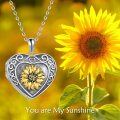 wholesale 925 Sterling Silver Sunflower Heart Photo Locket Pendant Necklace for Women's s-0-2