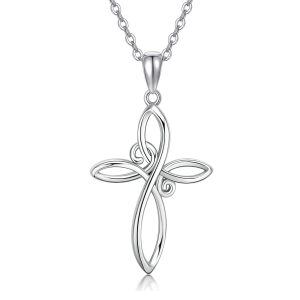 18K White Gold Celtic Knot Cross Pendant Necklaces-0