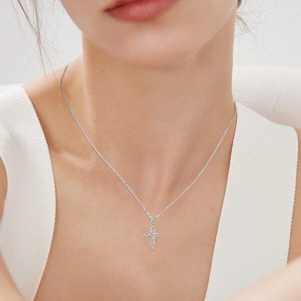 18K White Gold Celtic Knot Cross Pendant Necklaces-4