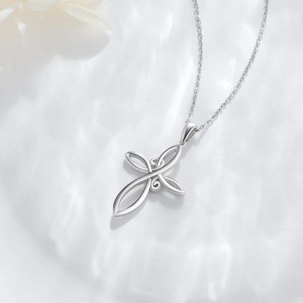 18K White Gold Celtic Knot Cross Pendant Necklaces-5