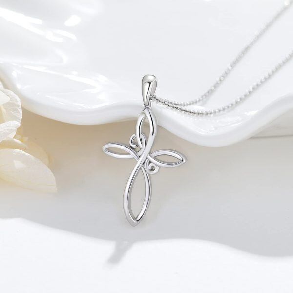 18K White Gold Celtic Knot Cross Pendant Necklaces-6