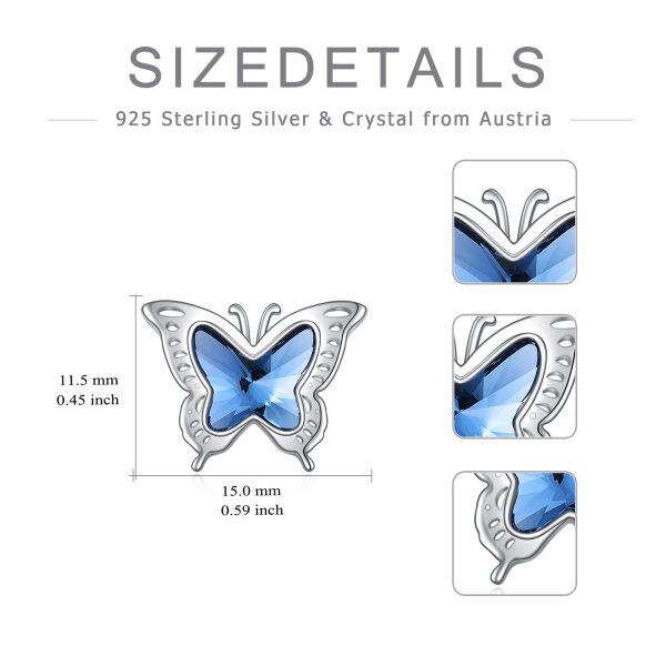 Sterling Silver Hollow Blue Crystal Butterfly Stud Earrings-1