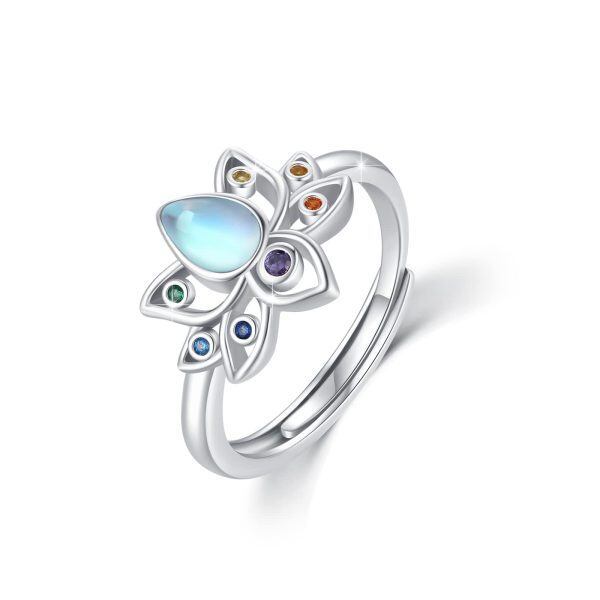 Sterling Silver Chakra Lotus Stacking Rings-0