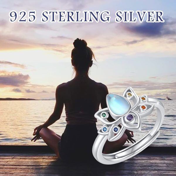 Sterling Silver Chakra Lotus Stacking Rings-2