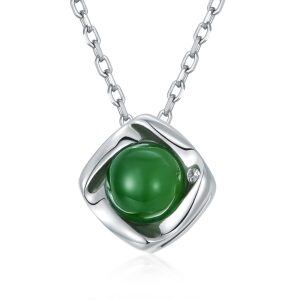 Sterling Silver Hetian Jade Pendant Necklace-0