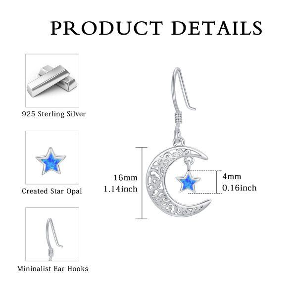 Sterling Silver Opal Moon Star Dangle and Drop Earrings-1