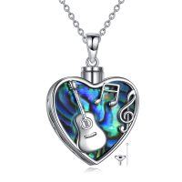 wholesale 925 Sterling Silver Heart Shaped Abalone Shell Guitar Music Notes Cremation Jewelry Keepsake Pendant Necklace with Funnel and Fill Tool- Rhodium Plated