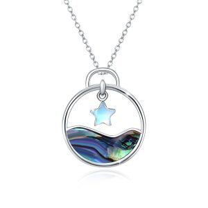 Sterling Silver Abalone Shell Moonstone Star Pendant Necklace-0