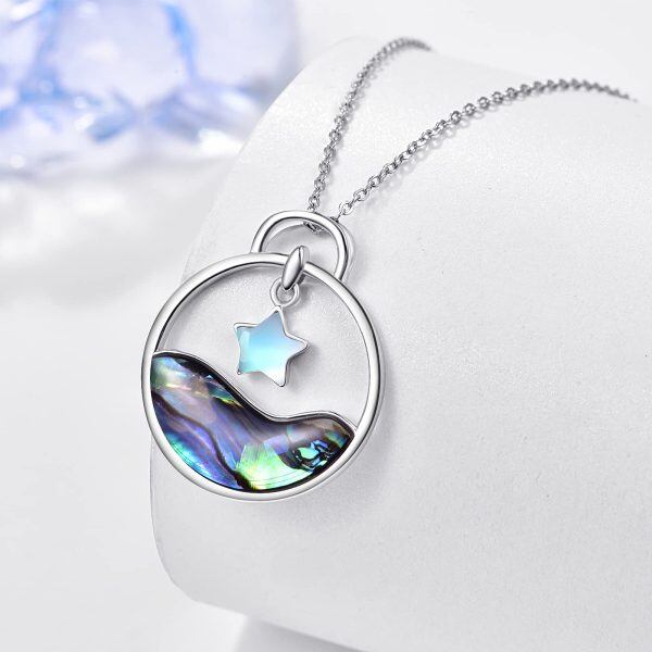 Sterling Silver Abalone Shell Moonstone Star Pendant Necklace-9