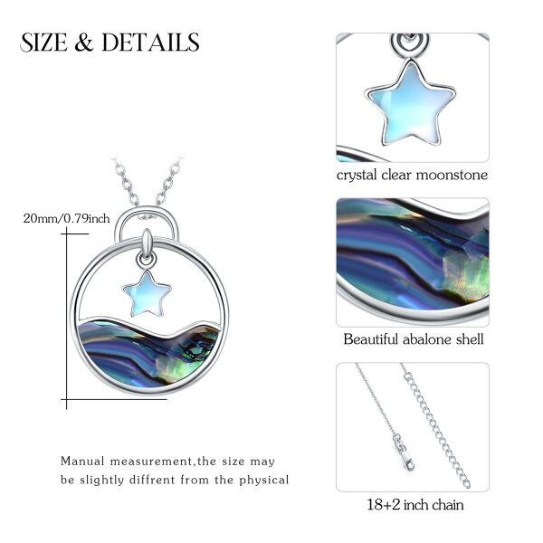 Sterling Silver Abalone Shell Moonstone Star Pendant Necklace-12