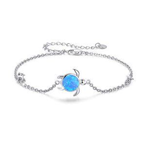 Sterling Silver Ocean Turtle Blue Opal Chain Bracelets-0