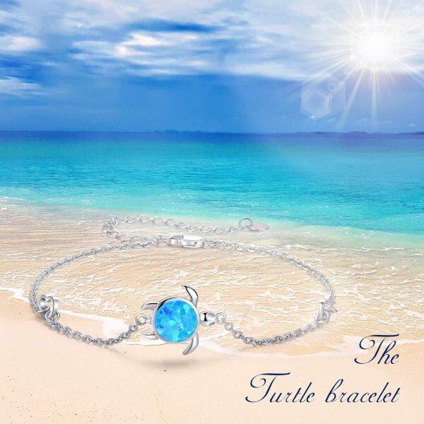 Sterling Silver Ocean Turtle Blue Opal Chain Bracelets-17