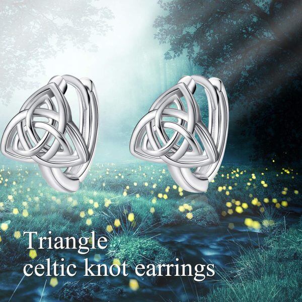 Sterling Silver Triangle Celtic Knot Hoop Earrings-3