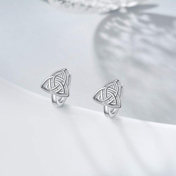 Sterling Silver Triangle Celtic Knot Hoop Earrings-9