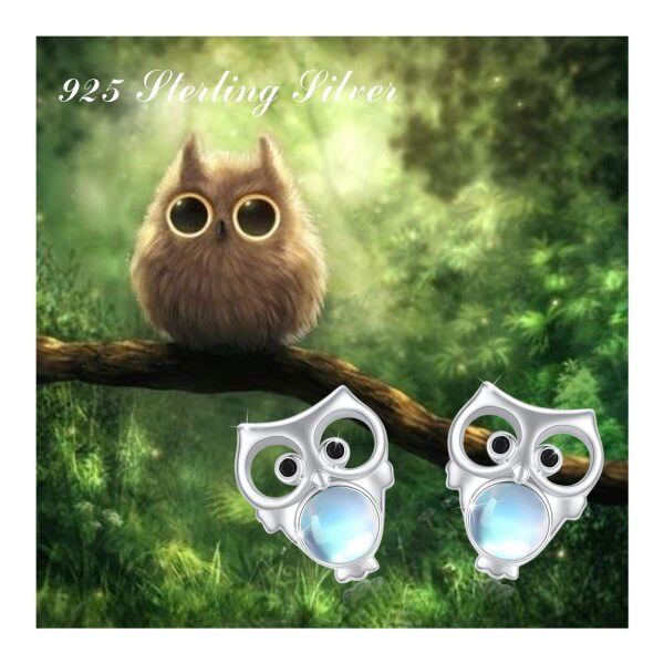 Sterling Silver Owl Moonstone Stud Earrings-15