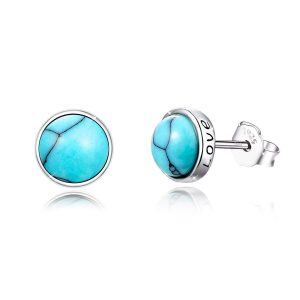 Sterling Silver Turquoise Romantic Engraving Stud Earrings-0