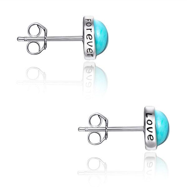 Sterling Silver Turquoise Romantic Engraving Stud Earrings-3