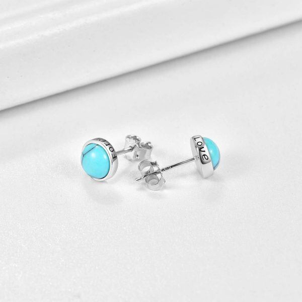 Sterling Silver Turquoise Romantic Engraving Stud Earrings-6