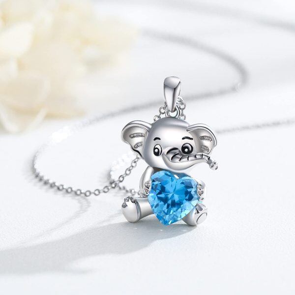 Sterling Silver Blue Heart Elephant Pendant Necklace-2