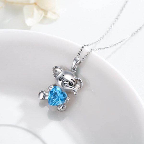 Sterling Silver Blue Heart Elephant Pendant Necklace-3